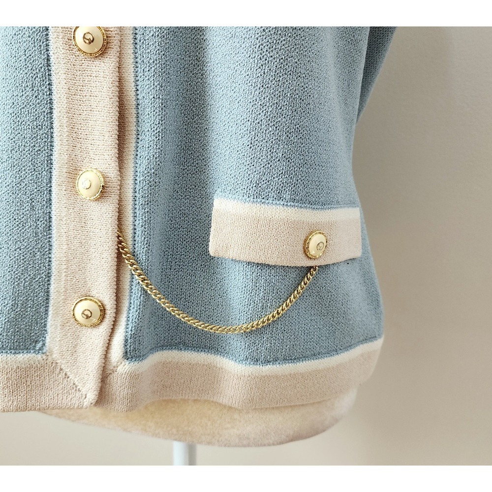VTG ST. JOHN Marie Gray Size 6 Light Blue Santana Knit SS Jacket & Pencil Skirt - Picture 10 of 11